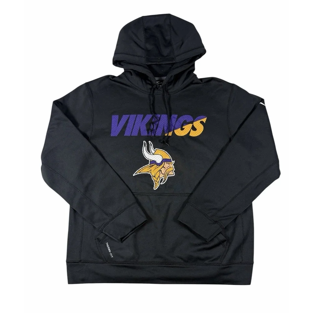 Nike Minnesota Vikings Therma-FIT Hoodie Mens Medium Black Purple Gold NFL